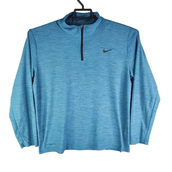 Mens Blue Nike Dri-Fit Pullover Shirt 1/4 Zip Long Sleeve Mock Neck Size L - Picture 1 of 14